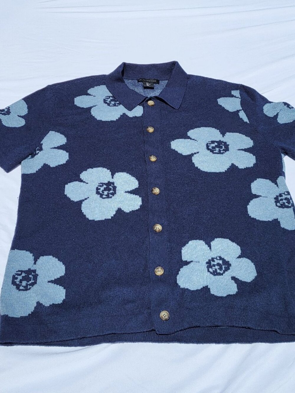 Art Of Rhetoric Shirt Men's Large Blue Floral Short Sleeve Button Down Knit Soft